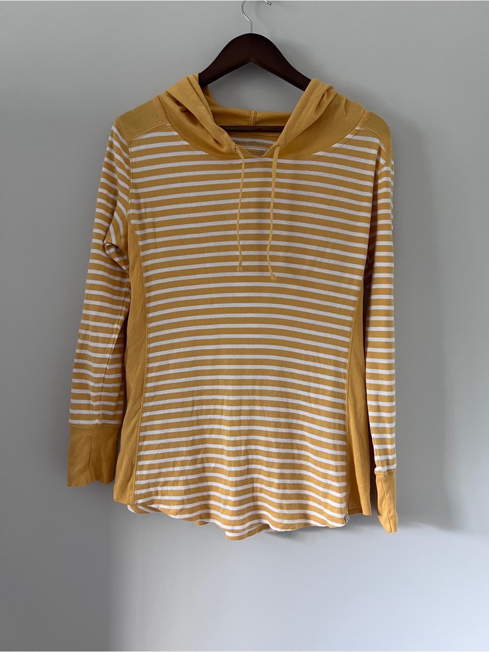 Eddie Bauer Women's Medium Yellow White Striped Hooded Outdoors  100% Cotton